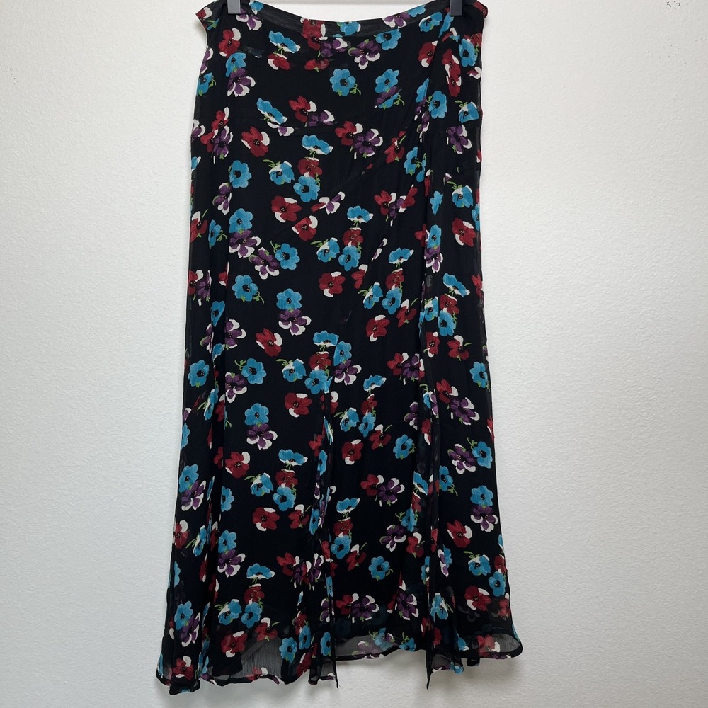 VTG‎ 90s Whimsigoth 100% SILK Maxi Skirt Floral Dark Moody Grunge A-Line Flare